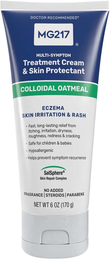 MG217 Eczema Body Cream dengan 2% Colloidal Oatmeal, Soothing Relief untuk Dry, Itchy, dan Irrited Skin, Cruelty, Steroid dan Fragrance- Free Moisturizer, 6 oz Tube