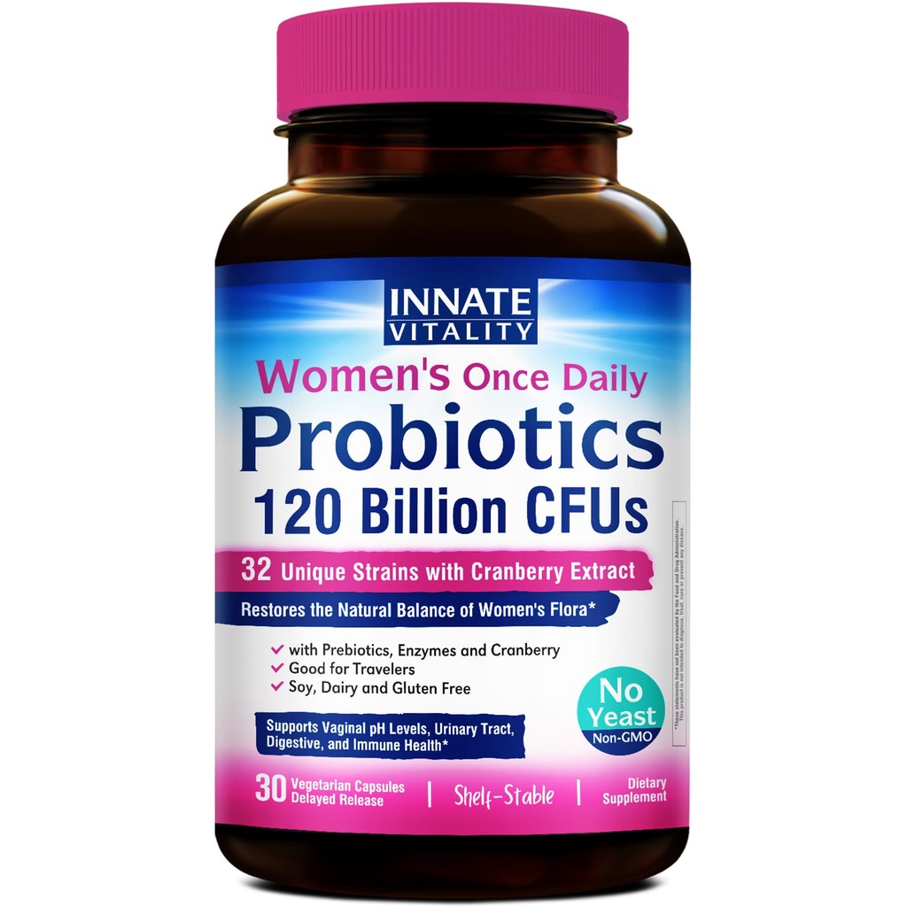 Innate Vitality Women 's Progories, 120 Billion CFU, 32 Testing Strains, Progories for Women, Yeast Control, Vaginal pH Dukung, Pregren, Digevital Enzymes, Cranberry, Setelah Harian 30 Veggie Capsules