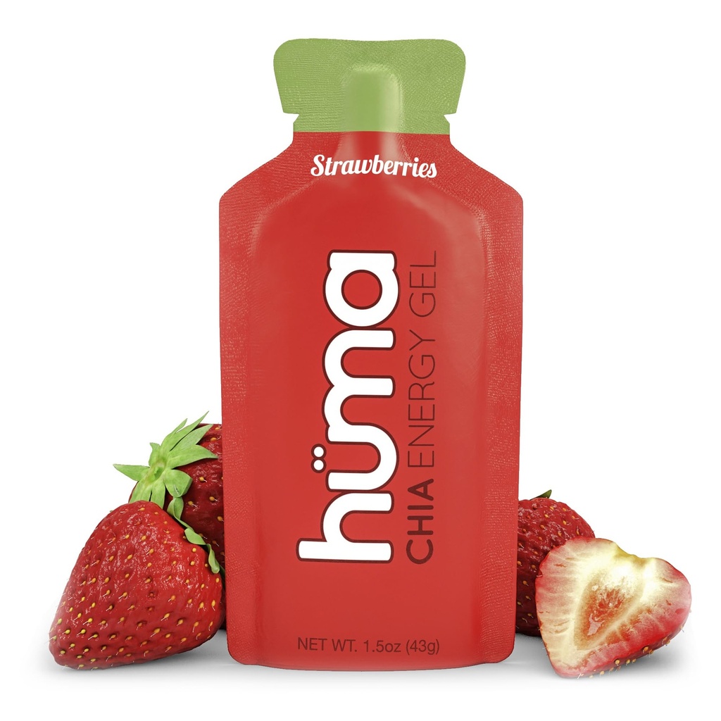 Huma Chia Energy Gel, Strawberry, 12 Gels - Premier Sports Nuttraction for Endurance Exercise