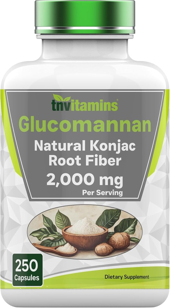 tnvitamin Glucomannan Capsules 2000 MG - 250 Count 124; Konjac Natural Root Fiber Extract Quoder Suplement Non-GMO & GMO & Gluten Free