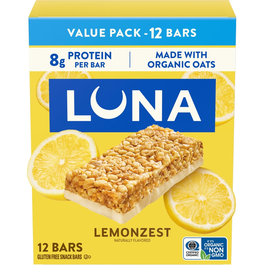 LUNA Bar - LimonZest Flavor - Gluten Free Snack Bars - Non- GMO - Protein Bars - Dibuat dengan Oats Organik - Nilai Pack (12 Pack)
