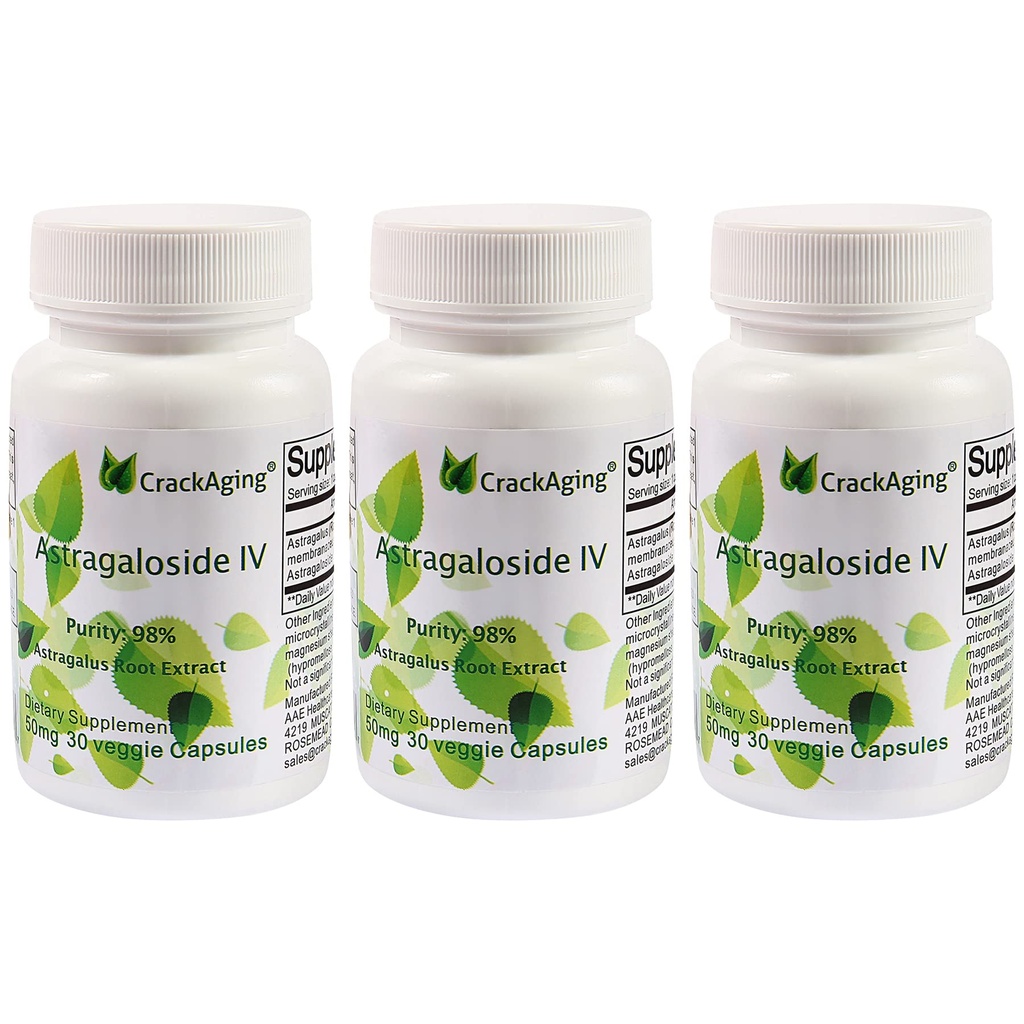 Crackaging Super- Absorpsi Astragaloside IV Suplemen 98% Anti- Aging untuk Dukungan Imune Dewasa 50mg / Cap 90 Caps dalam 3 Botol
