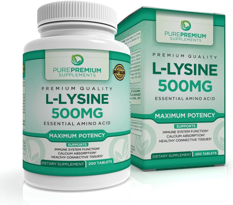 PurePremium L-Lysine 500 mg Supplement - Estial Amino Acid with Maximum - Imune Supplement - Murni Lysine 500mg untuk Absorpsi Cepat - 7 Bulan Suppply - 200 Tablet
