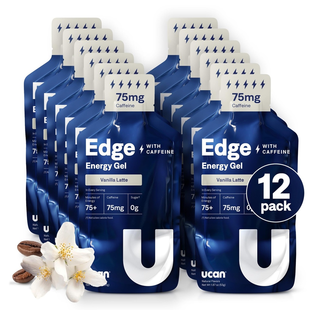 UCAN Edge Energy Gel Shots, Vanilla Latte + Caffeine (12, 2 Paket Ounce) untuk Running, Training, Workout, Fitness, Cycling, Crossfit 124; Sugar- Free, Vegan, & Keto Frid Energy