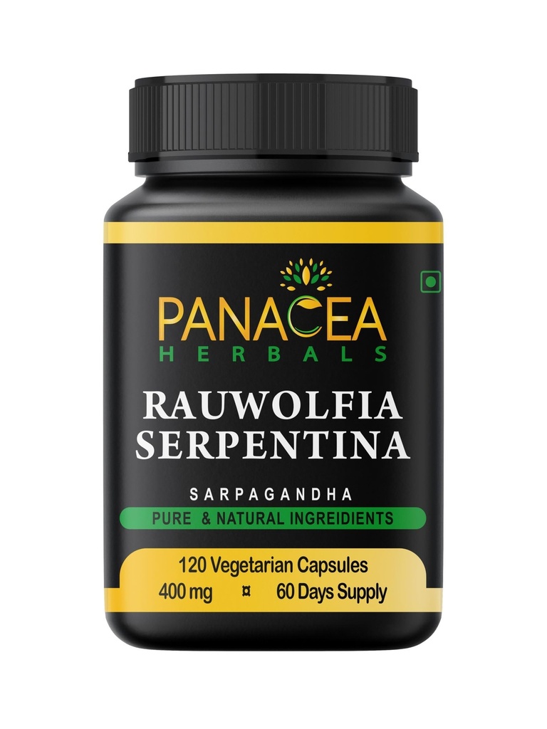 Panacea Herbals Rauwolia Serpentina Capsules (120 Count 400mg Veg Caps) Sarpagandha Vati, India Stairfiot Supplemen