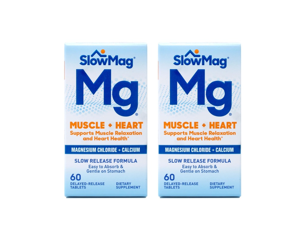 SlowMag MG Muscle + Heart Magnesium Chloride dengan Kalsium Tablet 60 Count (Paket 2)