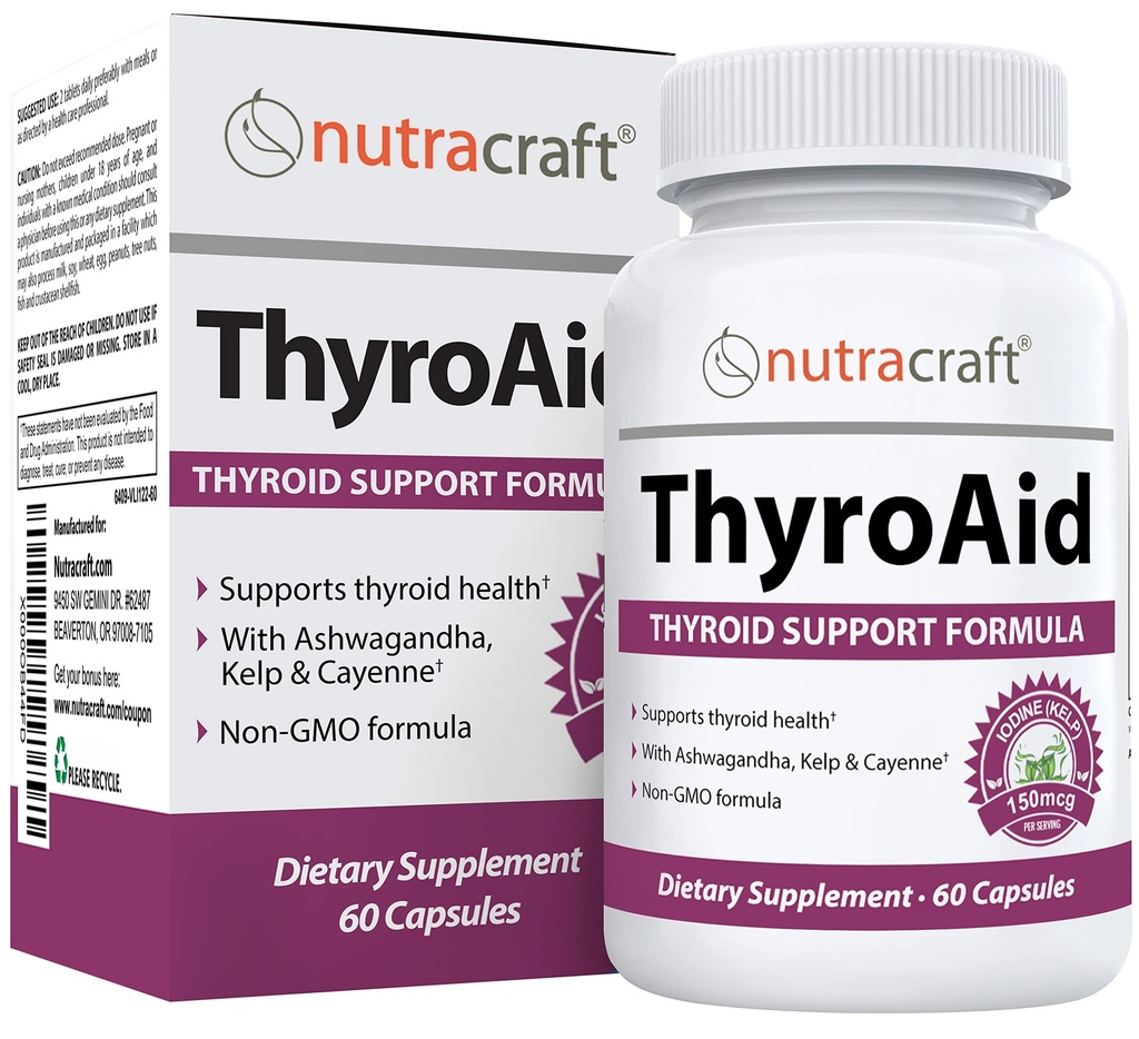 ThyroAid # 1 Thyroid Supplemen: 124; Natural Herbal Thyroid Formula dengan Iodin (Kelp), Ashwagandha, L- Tyrosine & More 124; Dukung Thyroid Kesehatan & Energy Levels 124; 60 Capsules