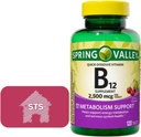 Spring Valley - Vitamin B12 Quick- Dissolve Tablet, 2.500 mcg, Cherry Flavor, 120 Count + STS Sticker.