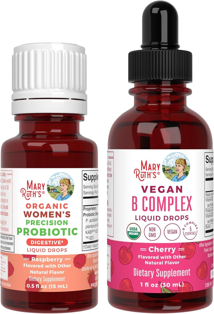 MaryRuth Organik Probiotic Precision Probiotic for Women (Raspberry) & B Complex Drops (Cherry)