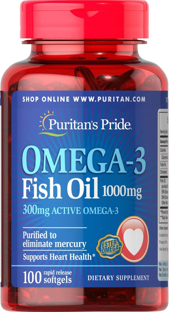 Puritan Pride Omega- 3 Fish Oil 1000 Mg, 100 Cacah