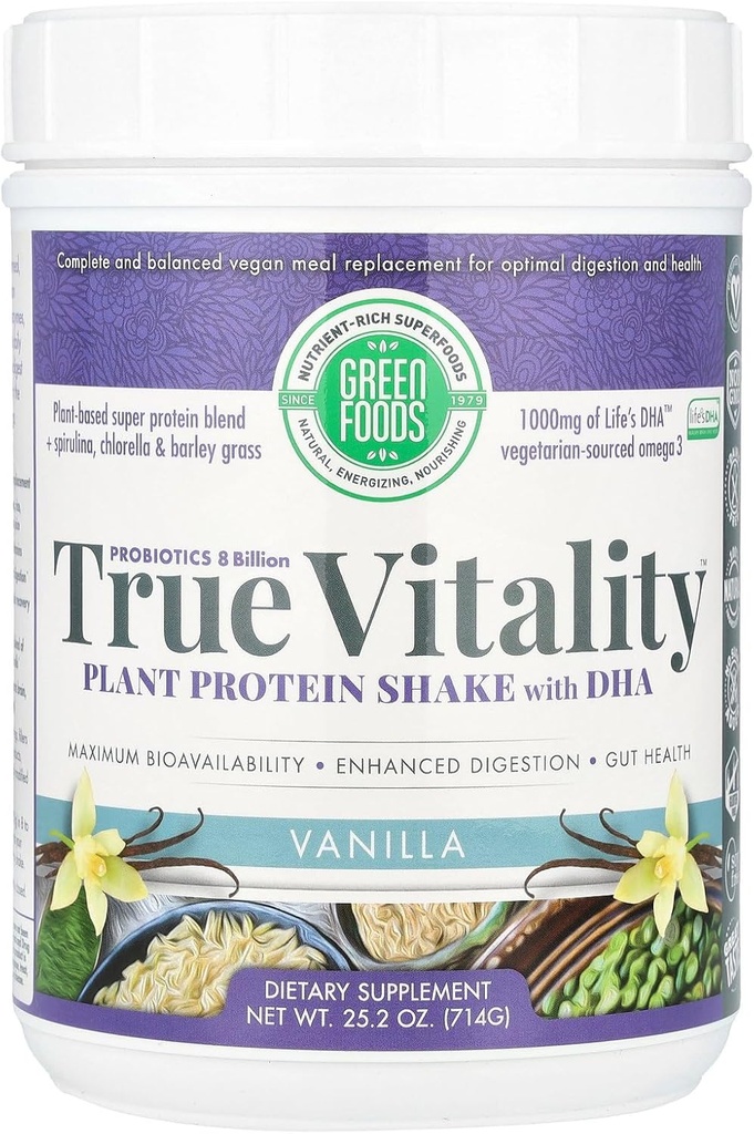 Green Foods True Vitalitas Plant Protein Shake, Vanilla, 25.2 Ounce