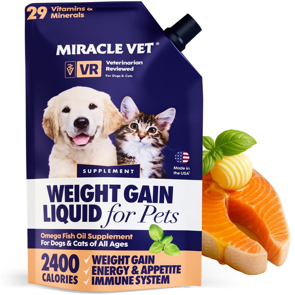 Miracle Vet High- Calorie Weight Weiner for Dogs & Cats - Multivitamin Nutration Gel, Omega Fish Oil, Calcium - Puppy, Senior, Prenatal Cat & Dog Vitamin, Suplemen untuk Weight Gain