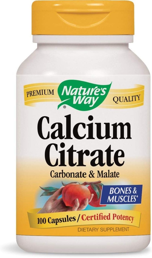 Natures Way Calcium Citrate, Karbonate and Malate, 1000 Per Serving, 100 Kapsul. Kemas 2 botol