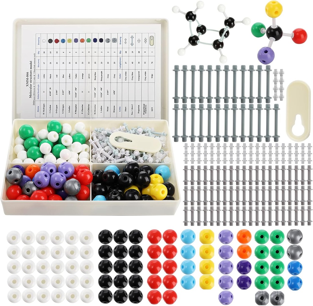 YOPAY 240 Pieces Molekuler Model Kit, Organik dan Inorganik Kimia Molekuler Model, 86 Atom dan 153 Links dan 1 Short Link Remover Tool