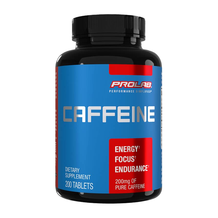 ProLab Caffeine Tablet 200mg - dukungan energi 200ct 124; Membantu Enhance Endurance & Mental Focus, Mengurangi Fatigue, Pre-Workout, Kekuatan Ekstra