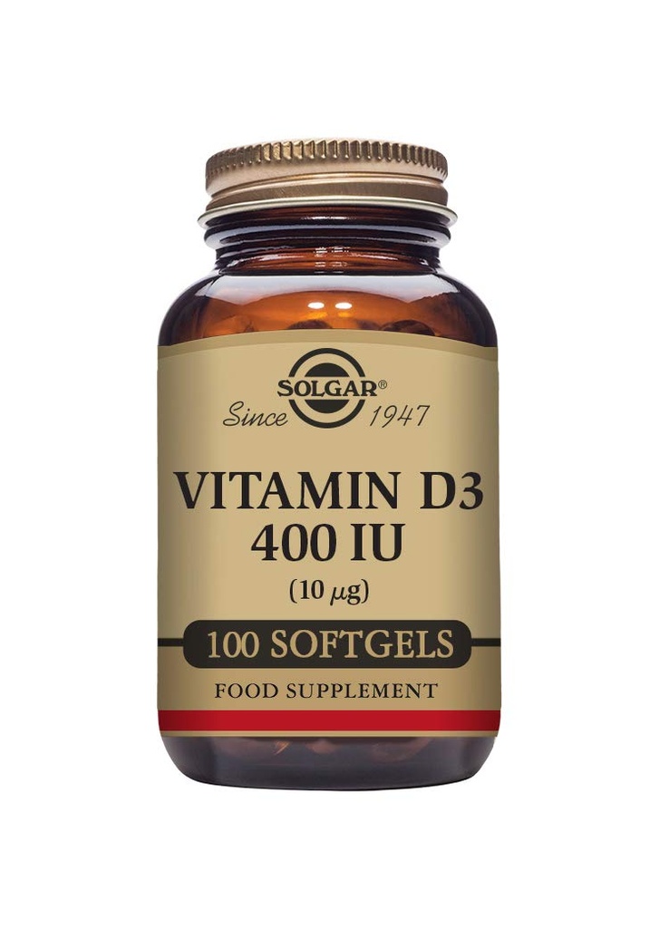Solgar Vitamin D3 (Cholecalferol) 10 MCG (400 IU), 100 Softgels - membantu mempertahankan Bones & Teeth - Imune System Dukungan - Non-GMO, Gluten Free, Dairy Free - 100 pelayan