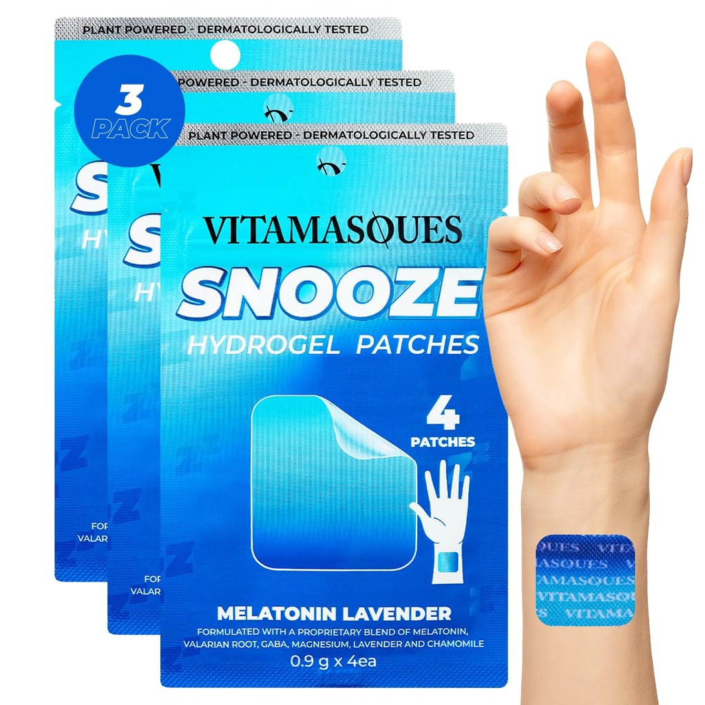 Vitamasque Sleep Patch for Dewasa, SnoozeMe Wellness Hydrogel Patch (3- Pack) - Sleeping with Lavender, Melonatin, & Valerian Root - Cruelty- Free, Korean Skin Care Patch