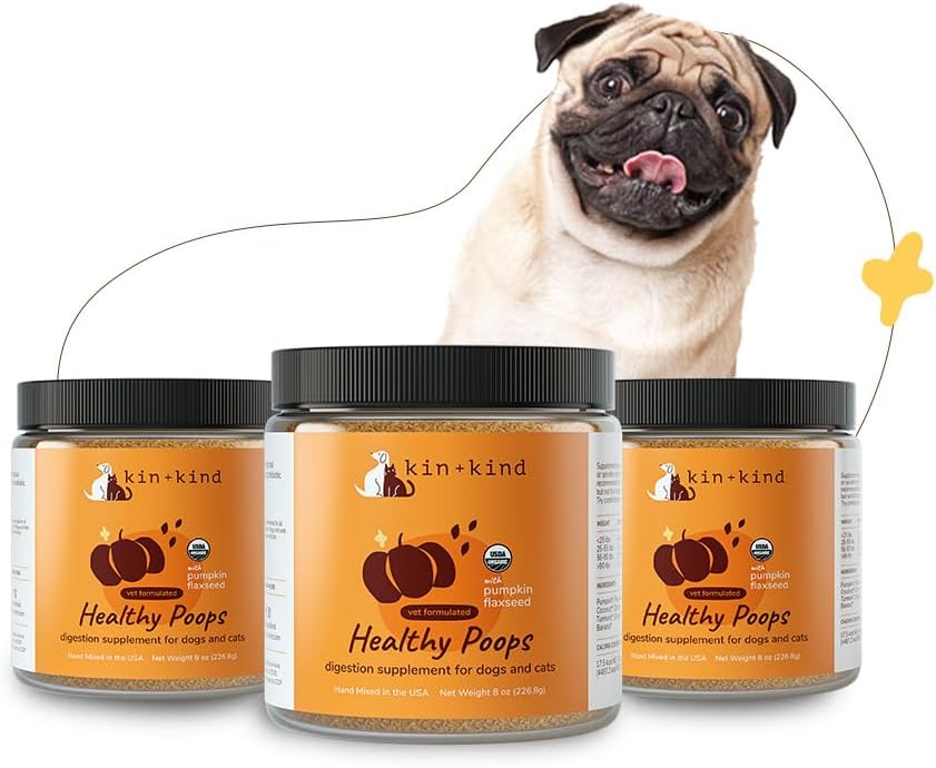 kin + kind Organic Fiber for Dogs & Cats - Labu Boost for Healthy Poops - Digetical Health - Flax Seed, Ginger, Turmeric dan Coconut - Made in USA - Bundle (3 x 8 oz)