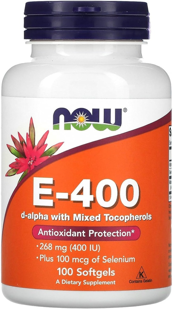 Sekarang Foods E-400 D-Alpha dengan Mixed Tocopherols, 268 mg (400 IU), 100 Softgeels