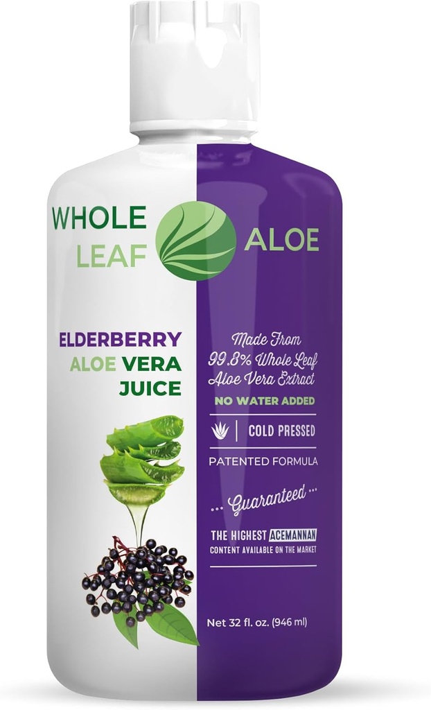 Whole Leaf Aloe Vera Juice with Organic Elderberry Extract - Painted Formula, High Acemannan Content, and NO Water Added!