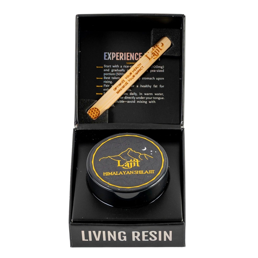 Lajit Gold grade Himalaya Shilajit Resin - Organik, Sun- Dry, Biovailable Nutrients, Fulvic Acid 124; Lab Test Pure Shilajit for Men & Women - Natural Energy, Vitalitas, 85 + Trace Mineral - 20g
