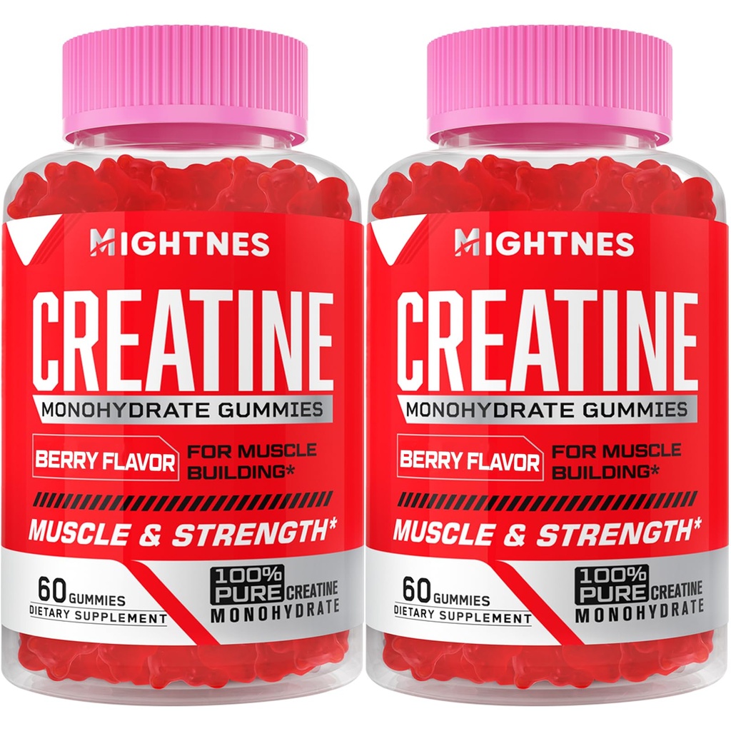 Cretine Monohydrate Gummies for Men & Women - Creatine Pre-Workout Gummies with Taurine & Vitamin B6 B12 for Maximum Power, Muscle, Energy, Endurance & Focus, Organik, Vegan - 120 Count