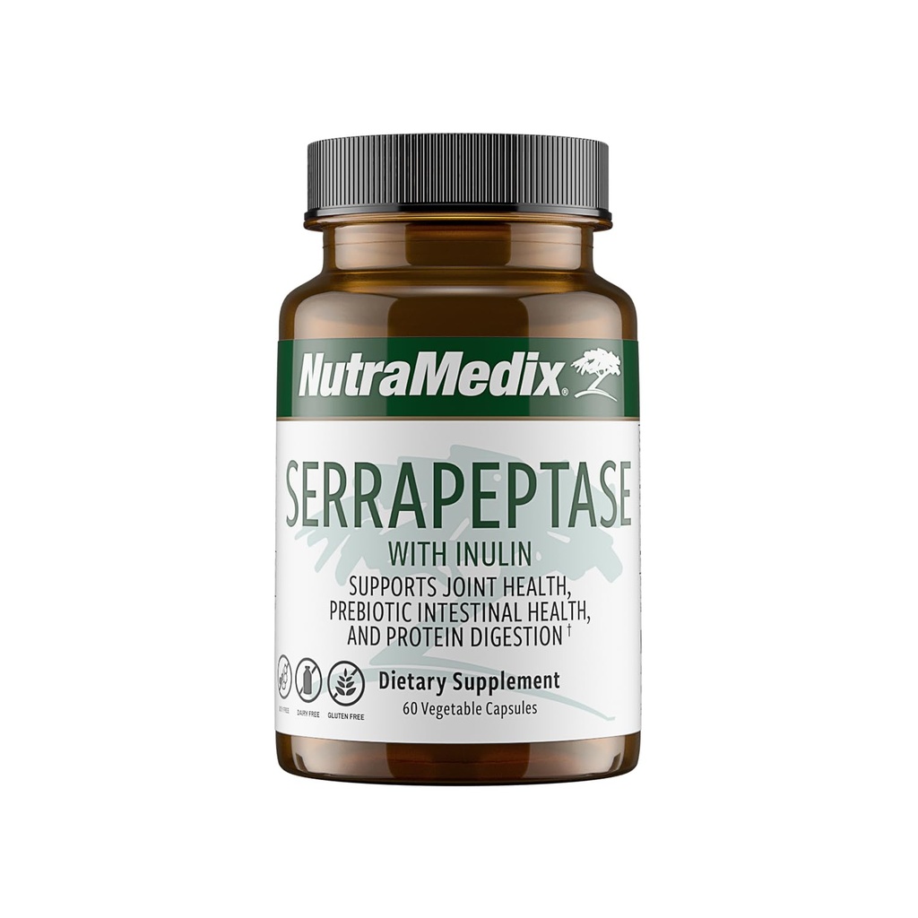 Nuttramedix Serrapeptase Suplement - Proteolytic Enzymes for Ditraffic + Inulin - Membuat dukungan Kesehatan Digeptase - Gluten, Soy dan Dairy- Free (60 Capsules)