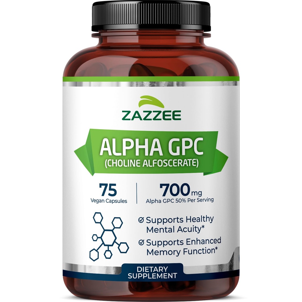 Zazzee Ekstra Kekuatan Alpha GPC Choline, 700 mg per Serving, 75 Vegan Capsules, 100% Murni Farmasi Tingkat, 100% Vegetarian, Standardisasi untuk Potensi dan Kemurnian, Al- Natural dan GMO