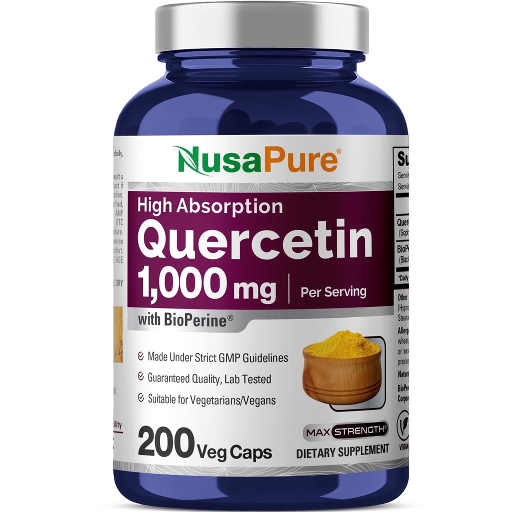 NusaPure Quercetin 10000mg - 200 Veggie Caps (Non- GMO, Vegan, Vegetarian) Bioperin