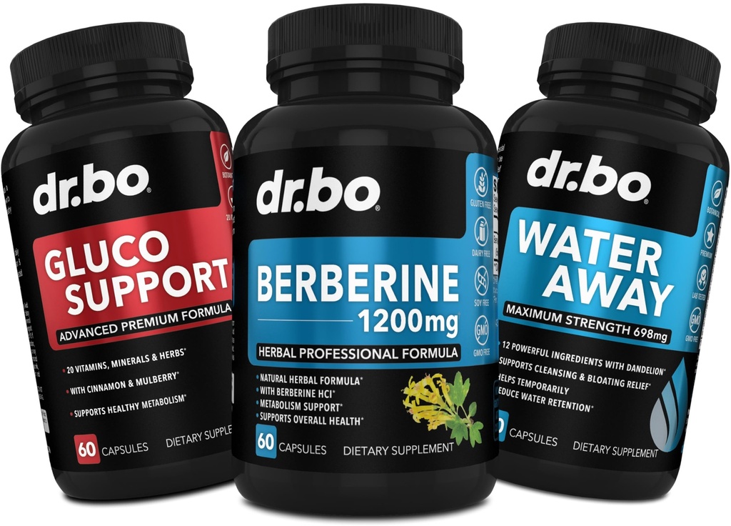 DR. BO Berberine Tambahan Metabolisme Dukungan & Pil Air - 1200mg Suplemen HCL untuk Dukungan Metabolik Heally - Premium HCL 600mg Per Capsule & Pil Diuretika