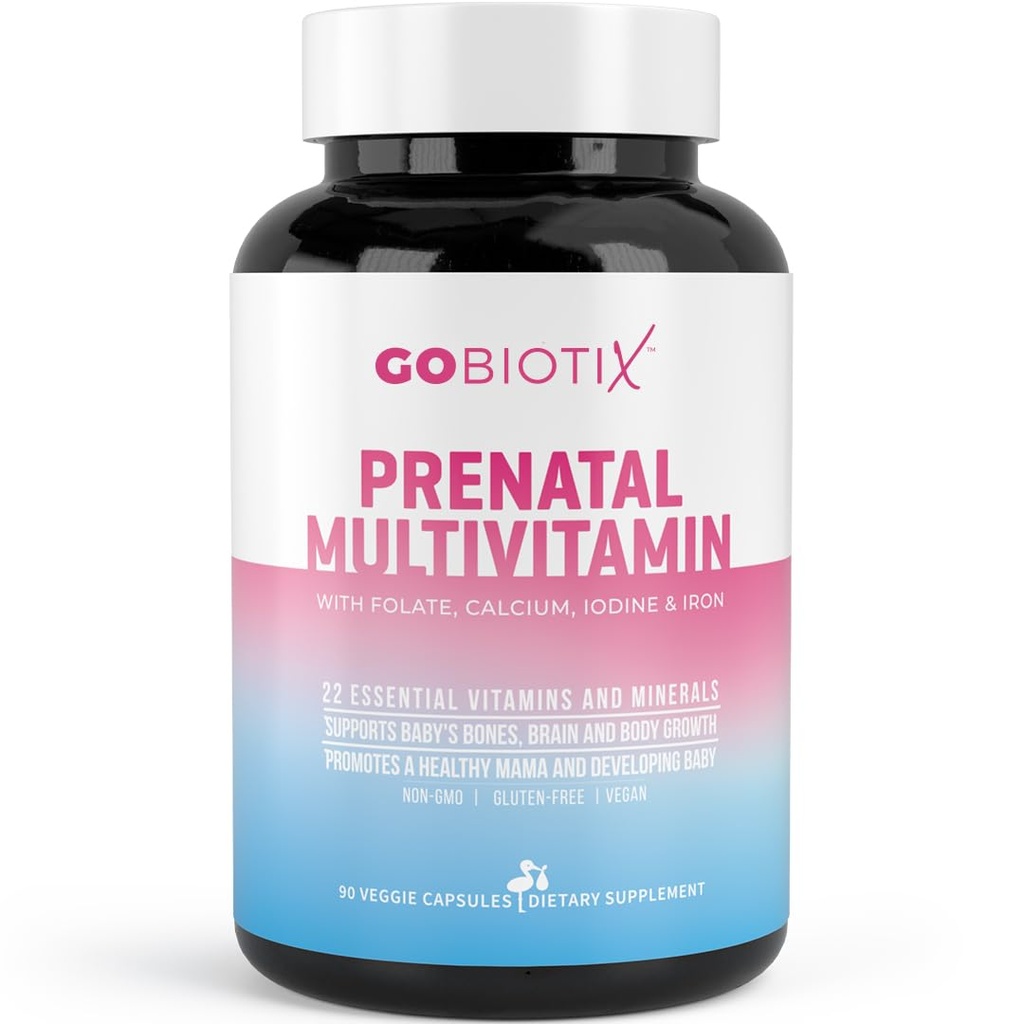 GOBIOTIX Prenatal Vitamin for Women - Multivitamin with Iron, Calcium, Vitamin D2, C, Zinc & Folic Acid for Pregnancy - Pra dan Postpartum Essentials - Non-GMO - 90 Capsules