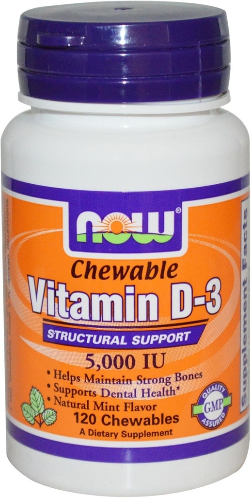 Sekarang Foods Vitamin D-3, 5000 IU, Mint rasa 120 Chewables