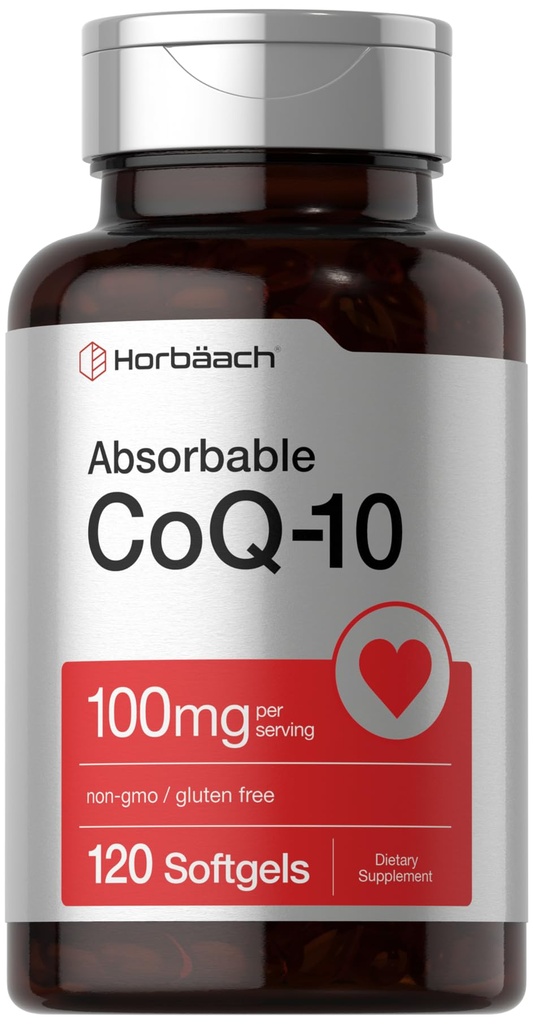 Horbäach CoQ10 100mg Softgeels 124; 120 Count 124; Non-GMO dan Gluten Free Suplemen