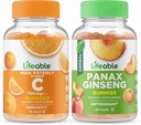 Lifeable Vitamin C 750mg + Panax Ginseng, Gummies Bundle - Tasting Besar, Tambahan Vitamin, Gluten Bebas, GMO Bebas, Gummy Chewable