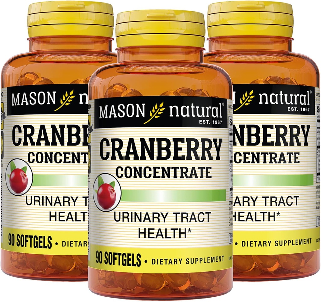 MASON NATURAL Cranberry 12: 1 Konsentrat dengan Vitamin C & E, Support Immune & Urinary Health, 90 Kapsul, Paket 3