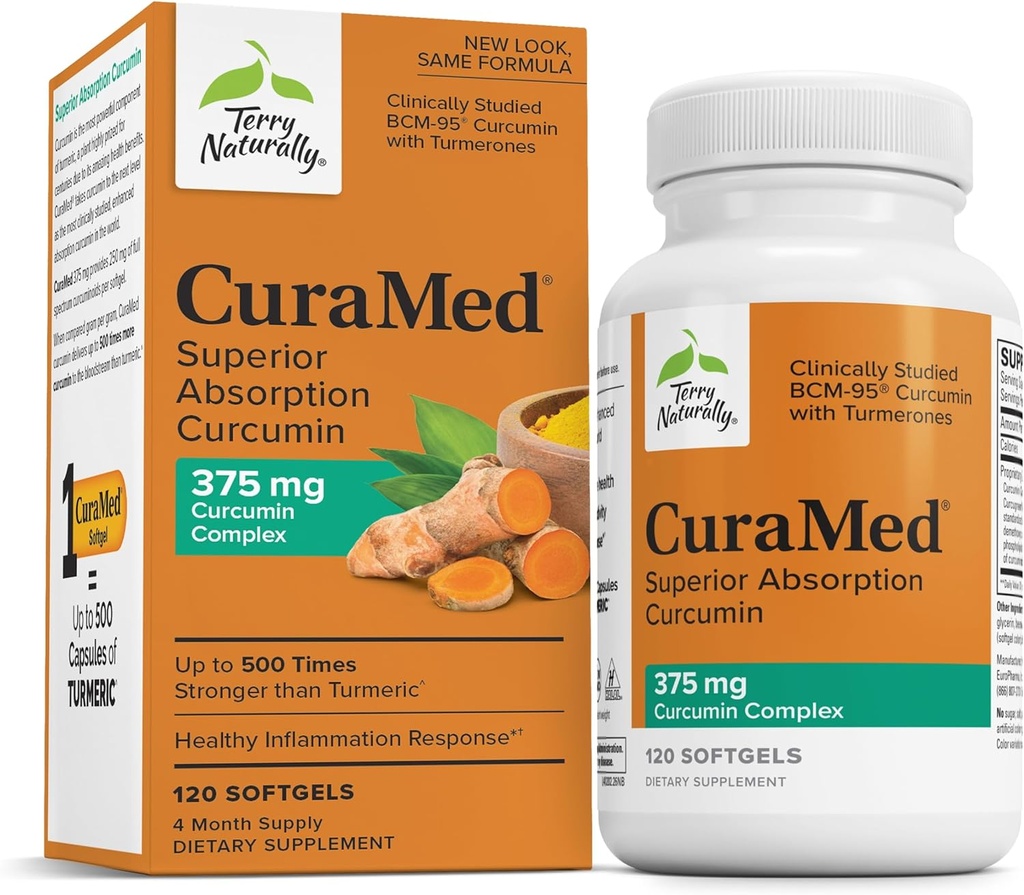 Terry Alammed CuraMed 375mg - Antioksidant Suplemen Kesehatan Otak & Imune - Dieter Suplemen dengan curcumin & Turmeric Estial - Herbal Liver Dukungan - 120 Softgels
