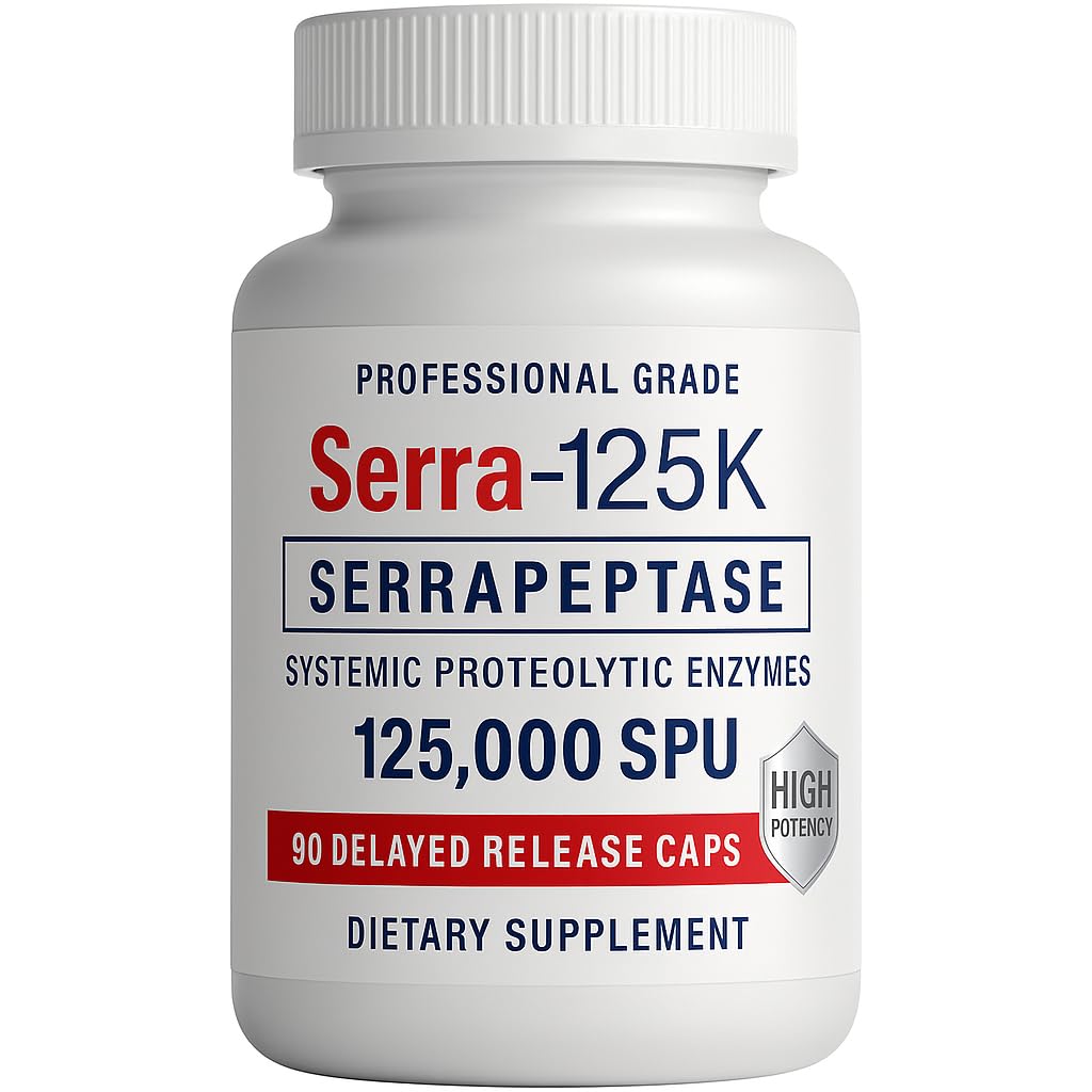 Serra-125k Ekstra Kekuatan Serrapepse 125.000 SPU, 90 Vegan Capsules, Delayed Rilis, Enzymes Sysemic, Pasokan Sehat Sinuses dan Healthy Immune System, Non-GMO dan All- Natural