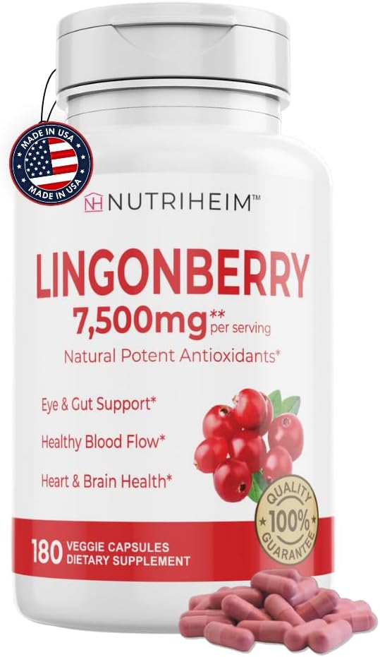 Lingonberry Powder 7500mg untuk Urinary Tract, Blood Circulation, Gut Health, Eye Health, Antioksidant Dukungan - Pure 5: 1 Rasio & 180 Vevgie Capsules - Non-GMO, Gluten- Free, Vegan-Friendly Suplemen