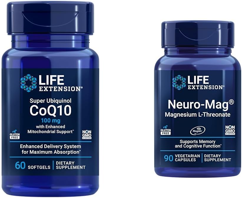 Ekstensi Hidup Super Ubiquinol CoQ10 dengan dukungan Enhanced Mitokondrial & Neurro- mag Magnesium L- threonate, Magnesium L- threonate