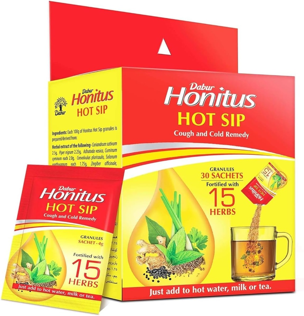 OTAA Honitus Hot Sip, Medication, 30 Sachets (4g x 30), Ayurvedic Kadha, Relief Instant dari Cough, Cold, Sore Throat, Natural Immunity Booster, Unique Blend 15 Herbs Pack