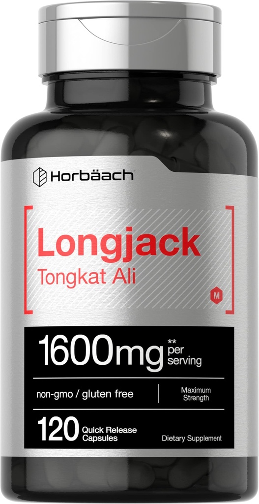Horbäach Longjack Tongkat Ali untuk Pria dan Wanita; 1600mg 124; 120 Capsules 124; Ekstraksi Tambahan 124; Maksimal Kekuatan Pil 124; Eurycoma Longifolia 124; Non-GMO dan Gluten Free