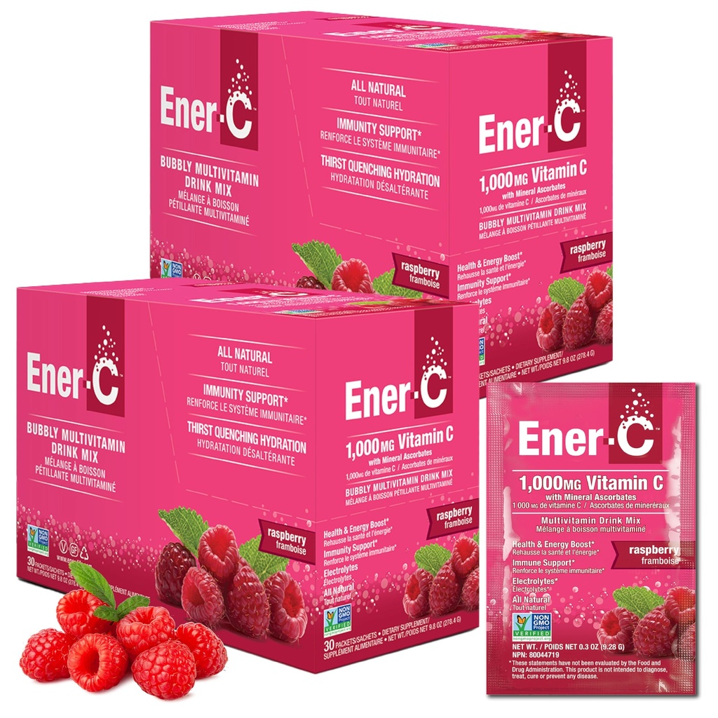Energi - C Multivitamin Minum Mix - Paket Vitamin untuk Air, Electrolytes Powder Paket, Vitamin Minum Mix, Hidration Liquid Mix, Imune Booster untuk Dewasa, Energi Kesehatan - Raspberry, 60 Count