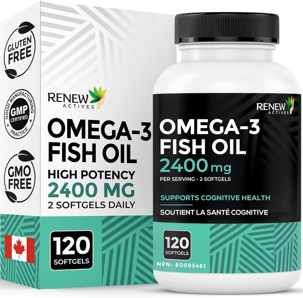 EPA & DHA - Mendukung Heart, Brain, Eye Health, & Triglyceride Reduction - No Fishy Aftertaste - Made in Canada - 120 Softgeels