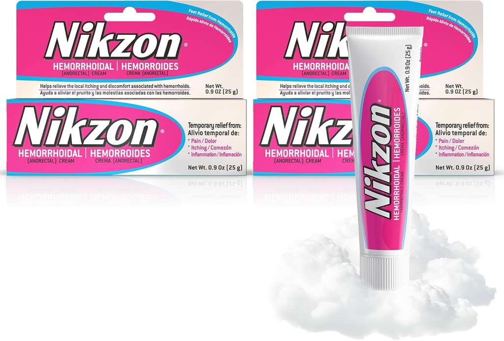 Nikzon Heembehoid Cream 124; Efek ganda untuk Pain & Sweelling, Area Numbs Irroated Anorectal, Soothing & Fots-Acting Formula, Dual- Action Heembehoid Treatment, 0.9 Oz, 2- Pack
