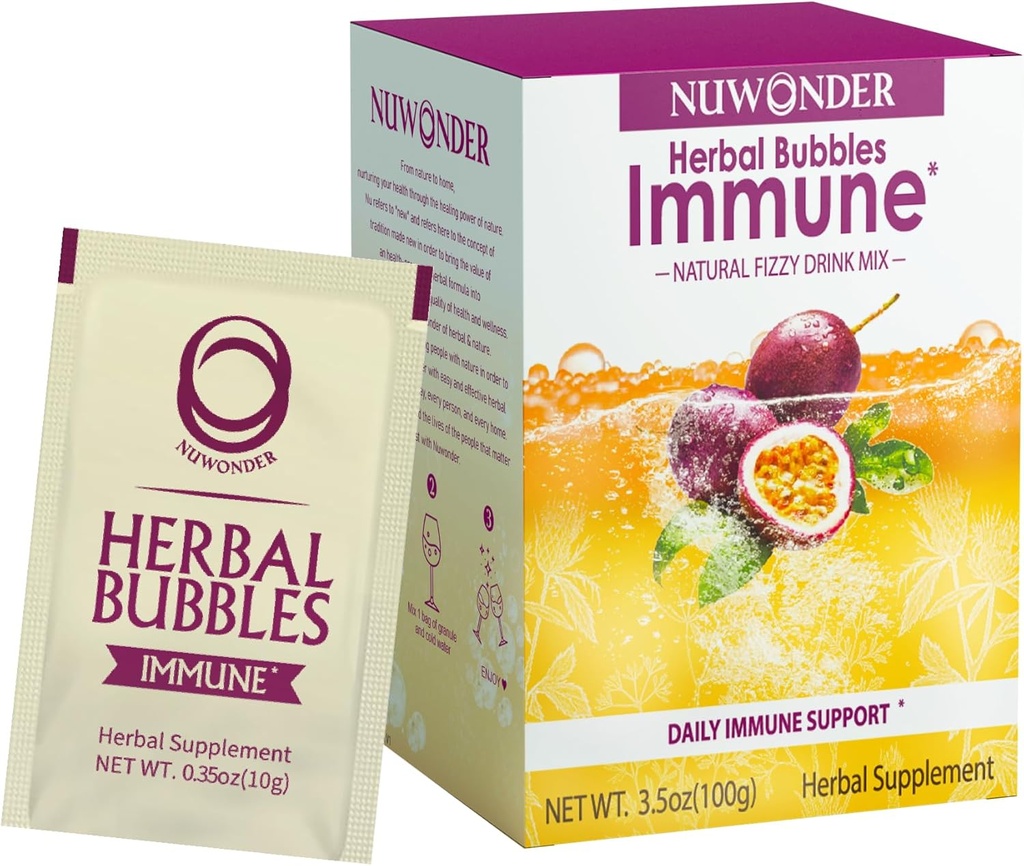 Ammune Booster Fizzy Drink Mix Herbal Suplemen Dibuat dengan Astragalus, Ginger, Jujube, Atractylodes, Passion Fruit, No Artificial, 10packs (Ekstra 1 Bags)