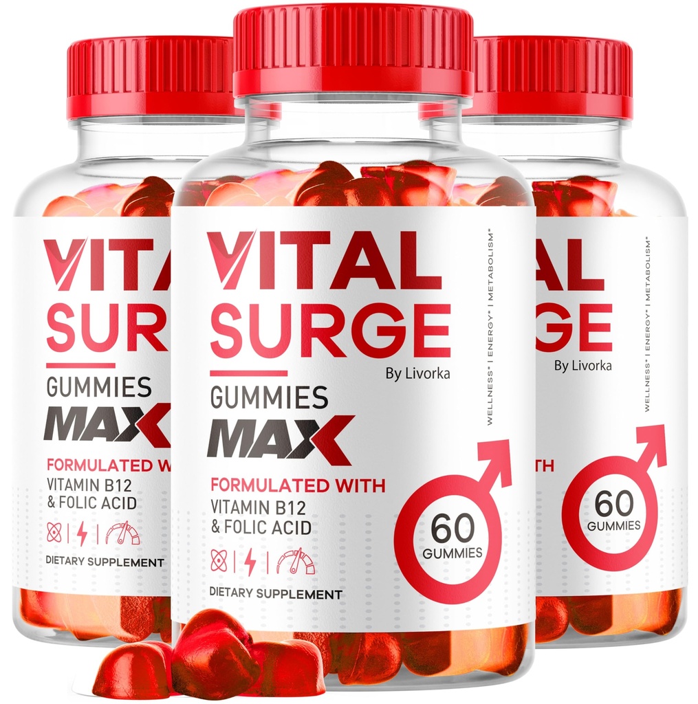 (3 Paket) Surge Vital - Surge Vital untuk Pria Gumi, Vital Vita Surge Maksimal Kekuatan 1050 MG, Tambahan VitalSurge Gummy Advanced Formula, Premium Vitamin Gomita (180 Gummitas)