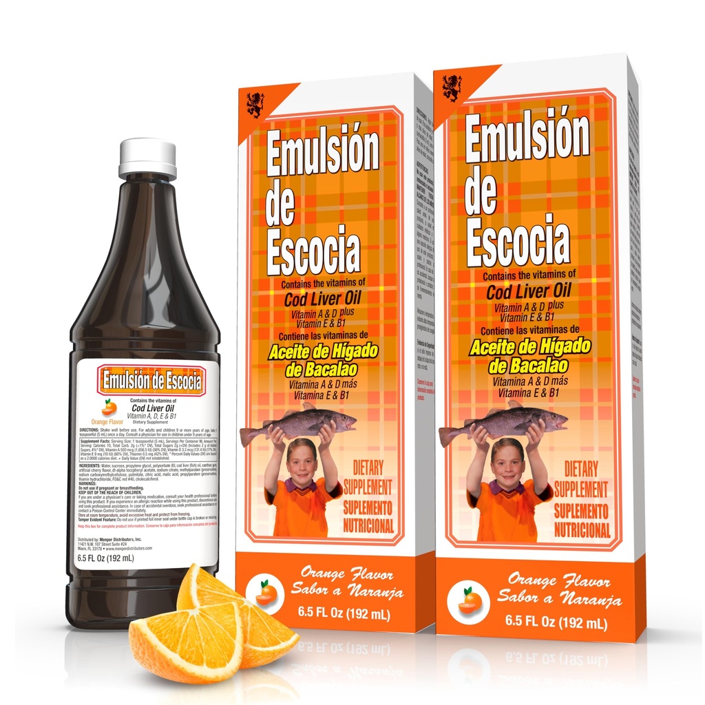 Emulsión de Avercia Cod Liver Oil Complex with Vitamin A, D, E, B1 - Natural Oranye Flavor Dieter Support & Bone Health