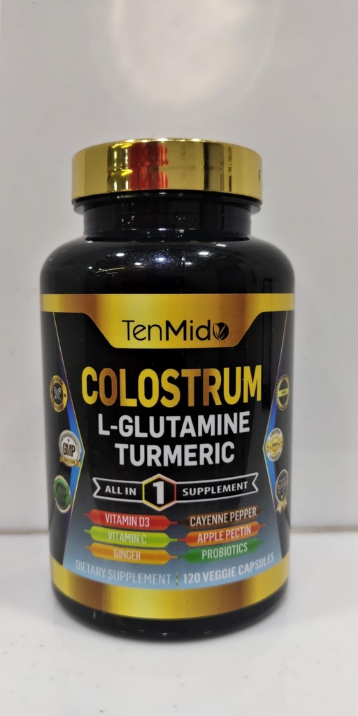 Tambahan Colostrum - 10in1 Formula - Combine dengan L- Glutamine, Turmeric, Cayenne Pepper, Apple Pectin, Propines, Ginger, dan More - Digetical Health, Imune Dukungan - 120 Kapsul