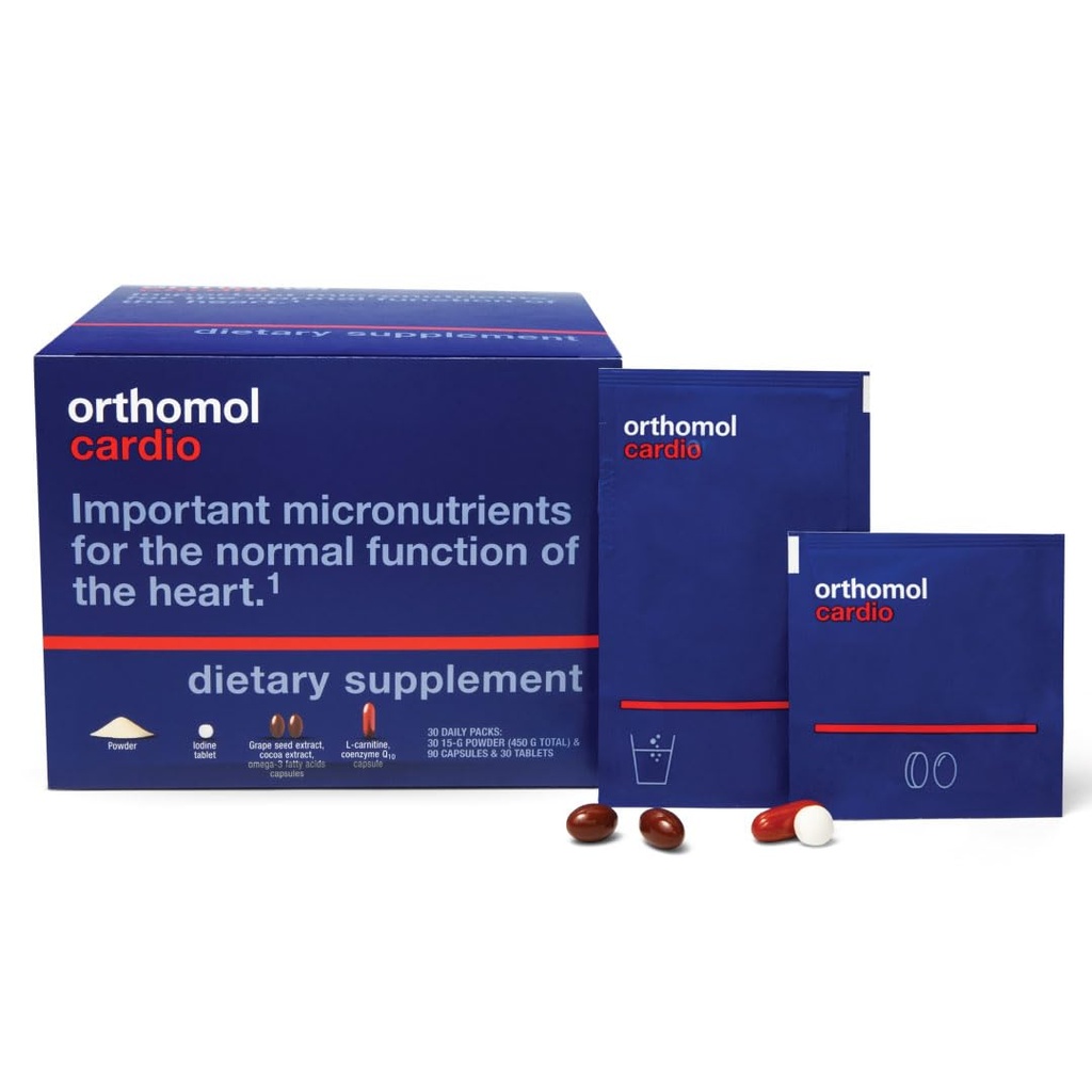Orthomol Cardio, Suplemen Kesehatan Jantung untuk Sirkulasi & Vaskular Dukungan, Omega-3, Magnesium, Cocoa Polyphenol & B Vitamin, Supports Cardiovaskular Health, 30- Day Suppply, Powder + Tablet + Kapsul