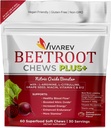Beetroot Nitric Oxide Suplement - 100mg Beet Powder dengan L Arginine, L Citrulline, Grape Ease, Niacin C & B12 - Beet Chews - Kembang 60
